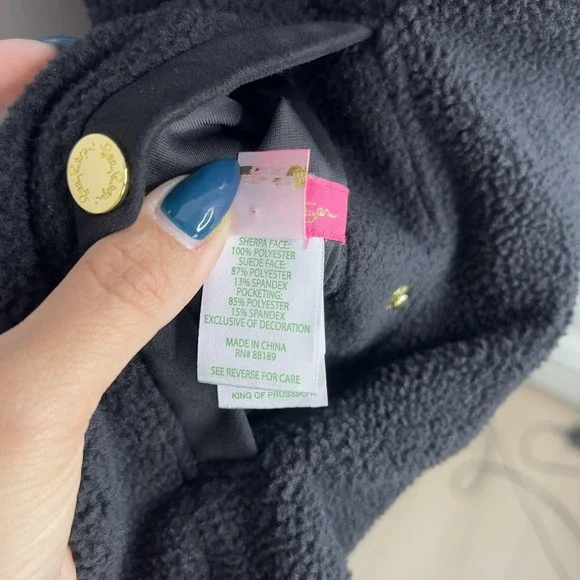 Lilly Pulitzer Brooklee Reversible Sherpa Vest‎ Black Faux Suede Size XL EUC - Picture 12 of 16